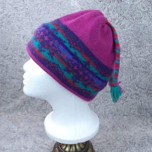 90s Retro Beanie Hat Wool Multicolor  Murray Merkley Made In Canada Pink Purple